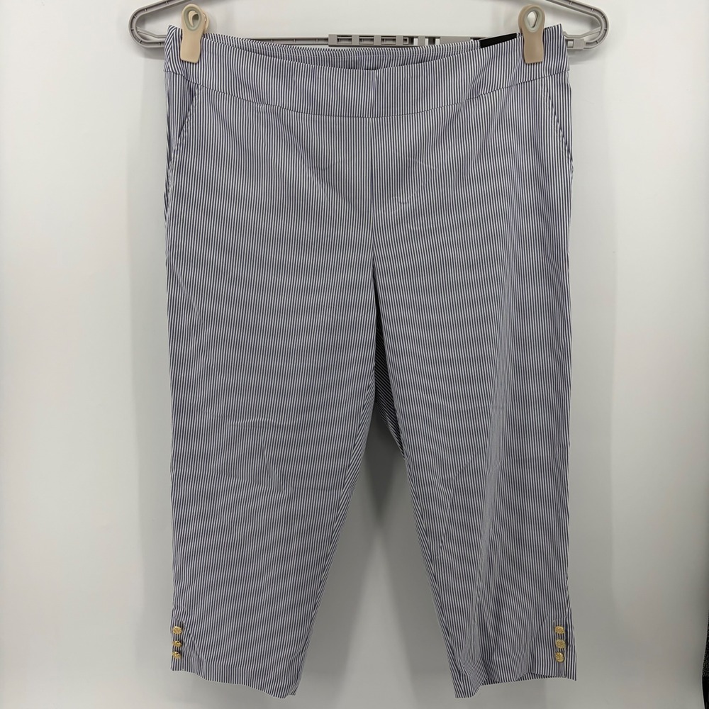 Counterparts Blue White Stripe Crop Pants‎ Size 3X Super Stretch Gold Button NEW
